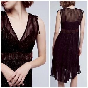 Anthropologie Floreat Annency Semi Sheer Metallic Striped Midi Dress